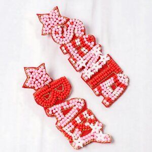 NEW Santa Baby Pink Christmas Holiday Beaded Earrings